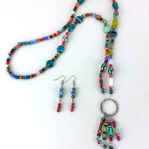 Colorful beaded necklace & earrings
